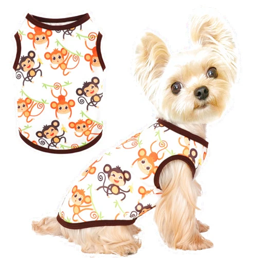 Kosiyi Dog Shirt Vest Dog Clothes for Small Dogs Boy Girl Stretchy Summer Puppy T-Shirts Soft Breathable Lightweight Puppy Sweatshirt Pet Cat Outfit (Monkey, Small)