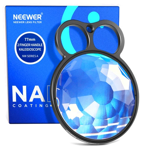 NEEWER 77mm Handheld Kaleidoscope Prism Lens Filter, Glass Prism Camera Lens Effect Filter with 2 Finger Handle, Multi Refraction, Variable Number of Photographic Subjects, DSLR Photography Accessory