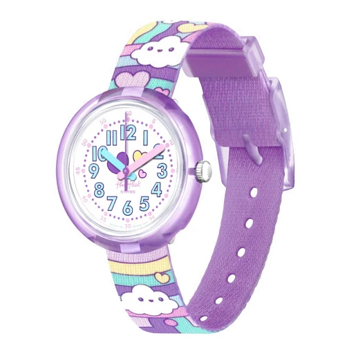 Flik Flak Unisex Kids Casual Purple Bio-sourced Quartz Watch Cloud Level