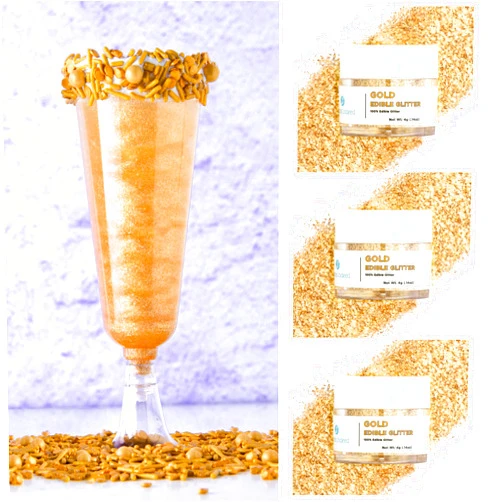 Sweets Indeed Edible Glitter, Perfect for Drinks, Cocktails, Beverages & Cake Decorating, Dessert Cake Topper, 4 grams, 3 Pack (Christmas) (Christmas) (Gold)