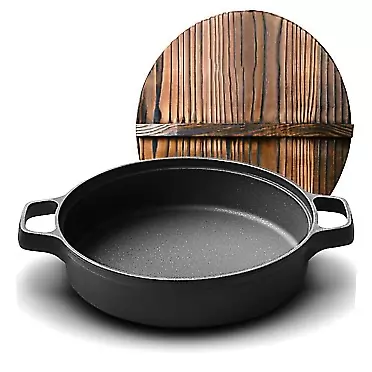 QERNTPEY Frying Pan for Healthy Diet Pan Thick Cast Iron Frying Pan Chinese Double Ear Frying Pan 26cm Steak Frying Pan Smooth Fast Cooking (Color : Black, Size : 26x22x6cm) 26x22x6cm Black