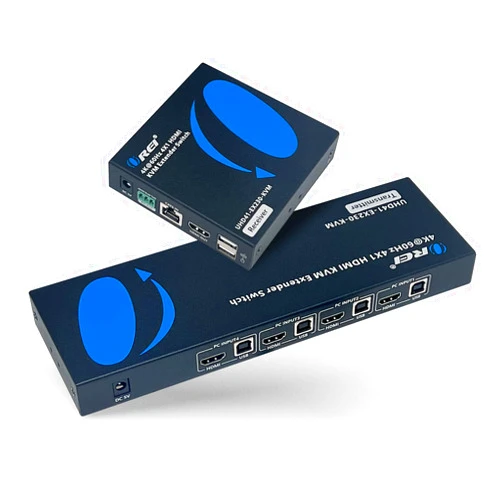 OREI 4x1 KVM 4K HDMI Over Ethernet Extender Switcher Balun Over CAT6/7 Cable 4K@60Hz Upto 230 Feet - 2 USB 1.1 Ports, Supports Keyboard and Mouse USB