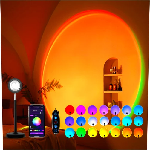 Tsrarey Sunset Lamp Projection, Not Only 21 Colors Sunset Lights, 180 Degree Rotation Led Light, Push Button Switch & APP Control Projector for Party Bedroom Decor