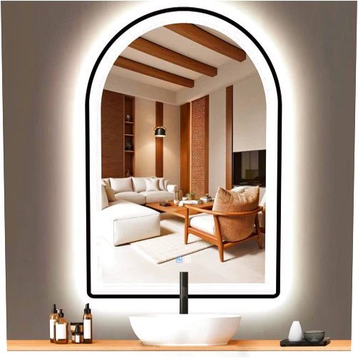 MEIOUKA 20 x 32 Inch Black Arch LED Vanity Mirror with Lights Black Frame Arched LED Mirror for Bathroom Wall Makeup Desk Black Framed Arch Lighted Mirror 3Color AntiFog 32