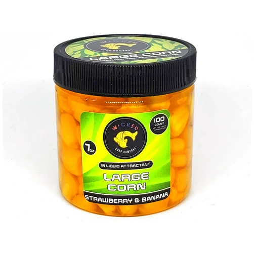 Wicked Carp Company Strawberry & Banana Flavor Large Cooked Corn in Liquid Attractant/PVA Friendly