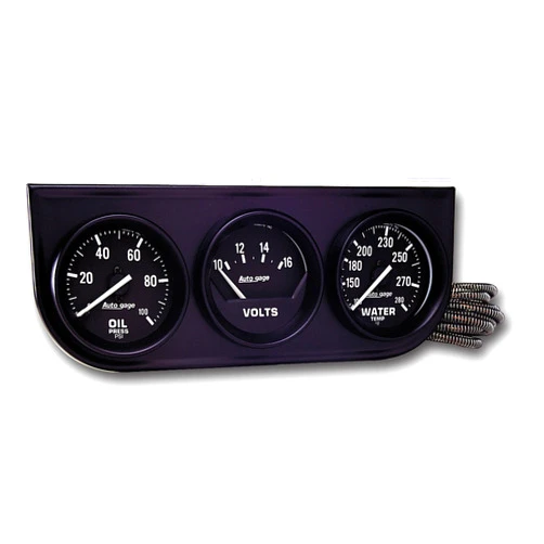AUTO METER 2397 Autogage Black Console Oil/Volt/Water Gauge,2.3125 in., Black dial/Black bezel
