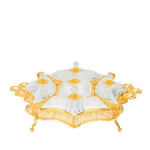 GIFTS PLAZA Italian Collection Gold 5-Section Snack Serving Tray with Lids, Candy Holder