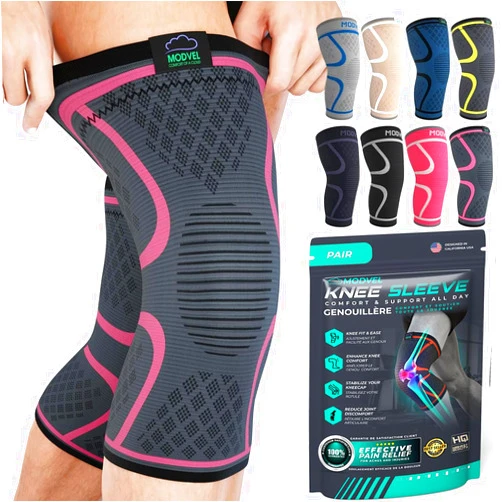 Modvel 2 Pack Knee Brace for Women & Men - Workout Knees Compression Sleeve for Knee Pain Relief Joint Support for ACL, Arthritis, Meniscus Tear Knees Brace for Sports, Rodilleras para Gym Fitness
