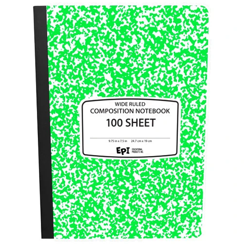 EPI Wide Ruled Marble Composition Notebook, Green, 100 Sheet, 24-Pack