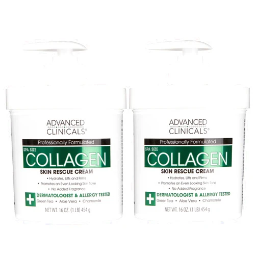 Advanced Clinicals Collagen Cream Body Lotion & Face Moisturizer W/Vitamin E | Skincare Moisturizing Collagen Lotion For Women, Men, Hand, & Neck Improves Look Of Crepey Skin & Uneven Dry Skin, 2pc
