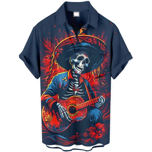 COOLLYME Men's Novelty Print Short Sleeve Shirt, Casual Button Down Summer Top, Funny Graphic Pattern Design