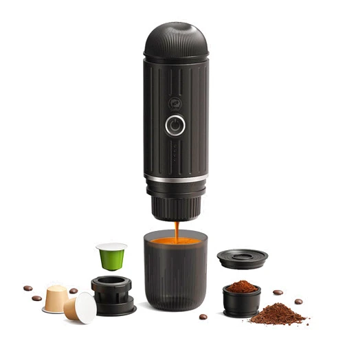 FXBSQF Portable Electric Espresso Machine, Travel Coffee Maker for Camping, Car Coffee Maker Self-Heating with USB-C, With Ground Coffee & NS Capsule for RV, Hiking, Office(Black)