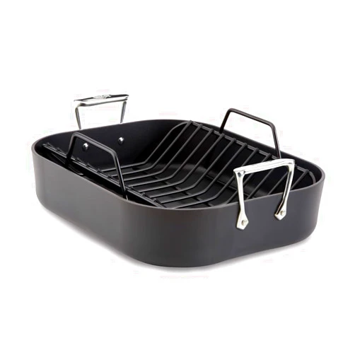 All-Clad HA1 Hard Anodized Nonstick Roaster and Nonstick Rack 13x16 Inch Oven Broiler Safe 500F Roaster Pan, Pots and Pans, Cookware Black
