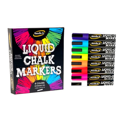 Bandle B. Chalk Markers - 8 Vibrant, Erasable, Non-Toxic, Water-Based, Reversible Tips, For Kids & Adults for Glass or Chalkboard Markers for Businesses, Restaurants, Liquid Chalk Markers (Vibrant 6mm)