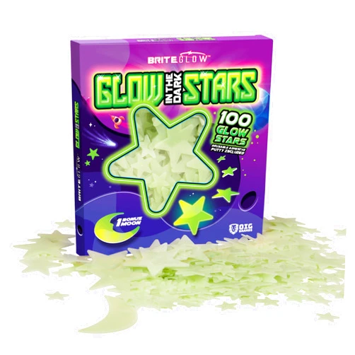 OIG Brands 100 Pcs Ultra Brighter 3D Glow in The Dark Stars for Ceiling & Walls I Glow Stars for Ceiling with Moon I Glow in The Dark Decorations for Bedroom W/Constellation Map & Reusable Putty I Star Stickers