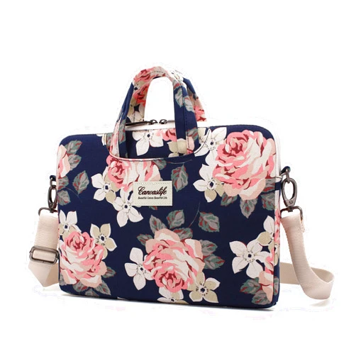 canvaslife White Rose Patten Waterproof Shoulder Messenger Bag Case Sleeve for 14 Inch 15 Inch Laptop Briefcase 15.6 Inch