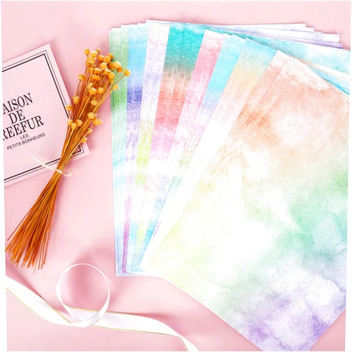 Whaline 80 Sheet Rainbow Color Stationery Paper 8.5x11In Watercolor Styles Writing Paper Aesthetic Paper Pastel Gradient Paper Decorative Scrapbook Paper for Letter Writing Invitations, 8 Designs