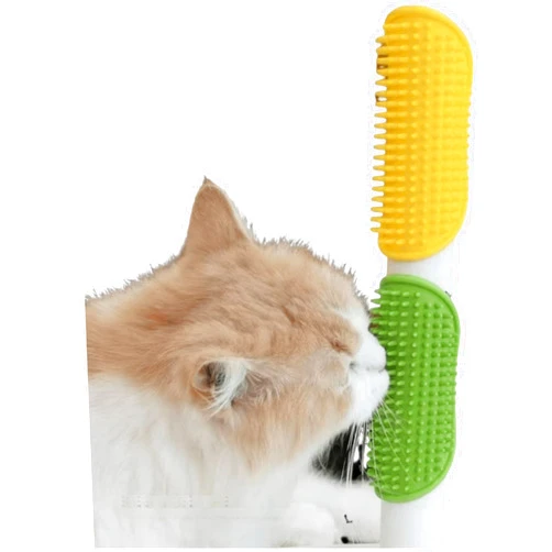 DIFNWCFE Cat Scratching & Massage Corner Silicone Wall-mounted Scratcher Interactive Leg Wrap Grooming Tool for Kitty Fun Pet Scratch Pad Toy (2 green+2 yellow)