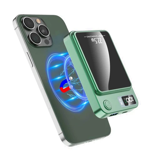 FALUOSHI Magnetic Wireless Power Bank, 10000mAh Portable Charger with 15W Fast Wireless Charging 22.5W USB PD QC3.0 Type-C LED Display Battery Pack Compatible for iPhone 14/15/13/12 Series (Green)