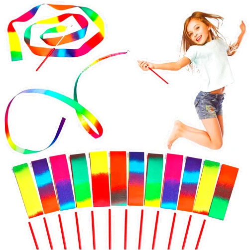 XIPEGPA 12 PCS Dance Ribbons Gymnastics Ribbons Dancing Streamers for Art Dance Gymnastics Training Spinning Baton Party Talent Show