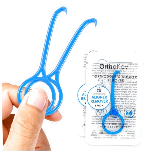 OrthoKey Clear Aligner Removal Tool | Invisible Removable Braces, Denture, Brackets, Retainer Remover Key | Personal Orthodontic Supplies, Dental-Grade for Ortho Cleaning & Travel Use | (2-Pack) Blue
