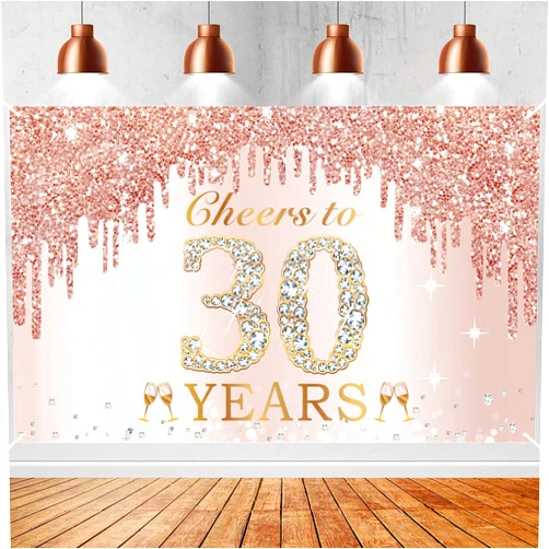 Excelloon 30th Birthday Decorations Cheers to 30 Years Banner, Pink Rose Gold Happy Birthday Backdrop Sign Party Supplies for Women Her, Thirty Birthday Poster Background Photo Booth Props Decor