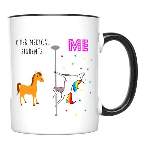YouNique Designs Medical Student Coffee Mug, 11 Ounces, Unicorn Mug, Med School Gifts, Future Doctor Mugs (Black Handle)