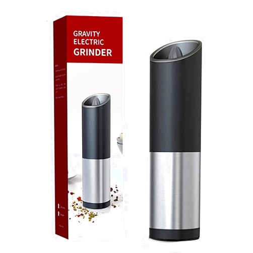 UNIOVC Gravity Electric Pepper Grinder,Electric Spice grinder with Adjustable Coarseness LED Lights, Automatic Pepper and Salt Mill Grinder Refillable, One Hand Operation (1, Silver)