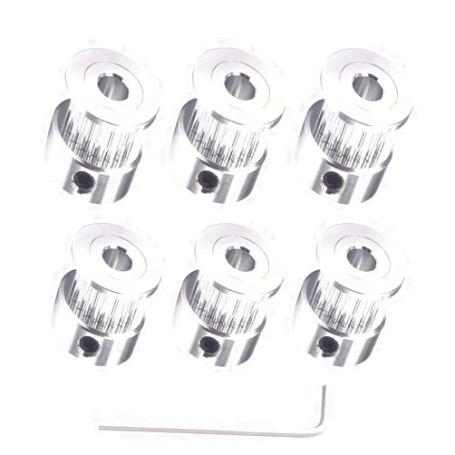 Houkr 6PCS Aluminum 20Teeth GT2 Timing Belt Pulley 5mm Bore 6mm Width, Synchronous Wheel for 3D Printer Width 6mm Timing Belt and M4 Wrench, for RepRap 3D Printer Prusa I3