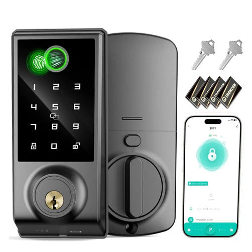 IRONZON Fingerprint Door Lock, 5-in-1 Keyless Entry Door Lock, Smart Deadbolt Lock with Touchscreen Keypad, App Control, 4 IC Cards, Auto Lock, Easy DIY Installation, 2025 Upgrade