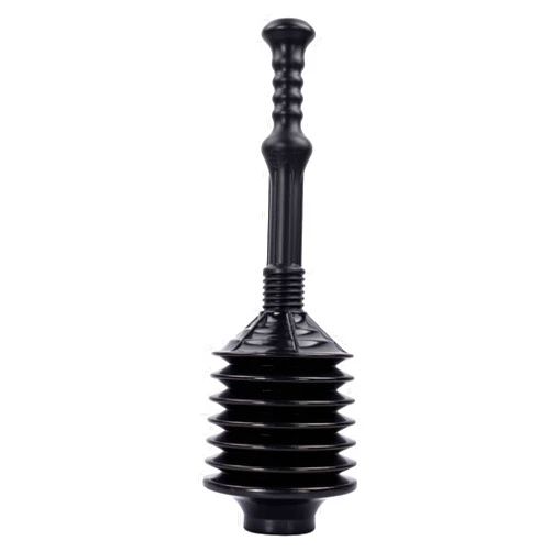 JS Jackson Supplies Professional Bellows Accordion Toilet Plunger, High Pressure Thrust Plunge Removes Heavy Duty Clogs from Clogged Bathroom Toilets, All Purpose Power Plungers for Bathrooms, Black