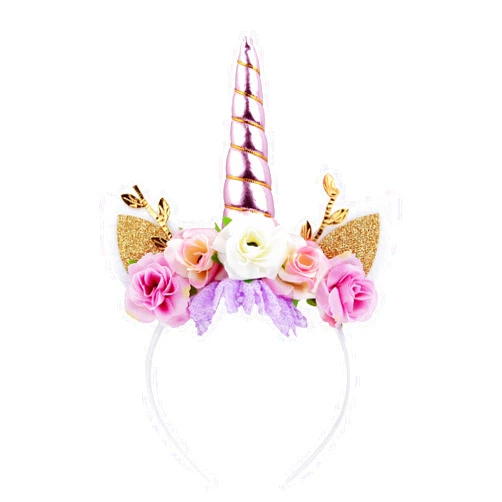 Nishine Unicorn Horn Floral Headband Glitter Ears Pony Head Bands Tiara for Girls Party Birthday Cosplay