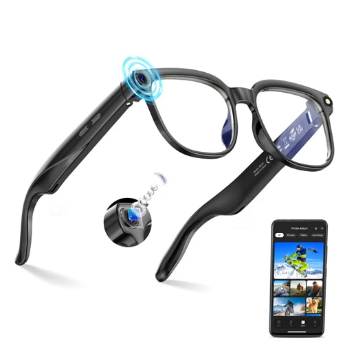 Joautrial AI Smart Glasses with Camera Bluetooth, 800W HD Anti-Shake 1080P Video Audio Recording Glasses, Real-Time AI Translation GPT Assistant, Blue Light, Smart Glasses for Men Women Vlogging & Conference