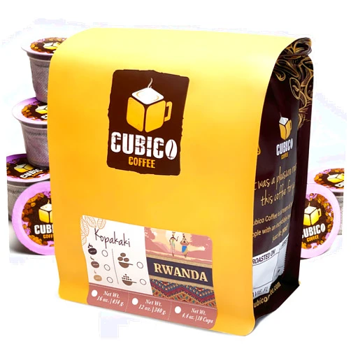 Cubico Coffee Rwandan Coffee, Single Serve Coffee Pods, Premium Rwanda Kopakaki Single Origin Fresh Roasted Coffee | K-Cup Compatible Brewers | Cubico Coffee | 10 Count