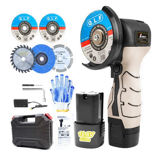 ZFULVO Cordless Brush Angle Grinder Kit, 19500rpm Mini Electric Angle Grinding Tool with 2pcs 16.8V 2000mAh Batteries and 5-Cutting Discs, Grinder Handheld Cutter for Metal Wood