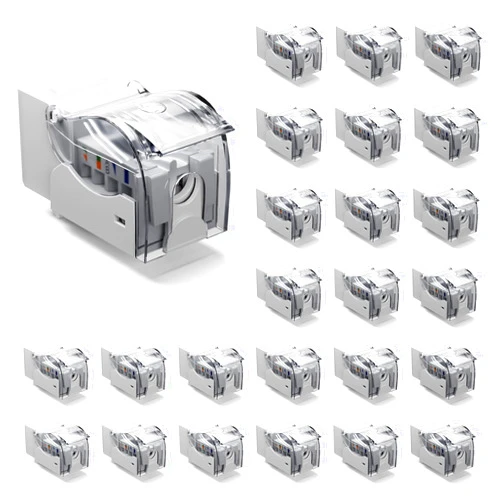 VCE Cat6 Keystone Jack Toolless 25-Pack, Slim Profile RJ45 Ethernet Wall Jack 90-Degree for UTP CAT6/CAT5E/CAT5 Network Cable, Keystone Wall Plate and Patch Panel, White