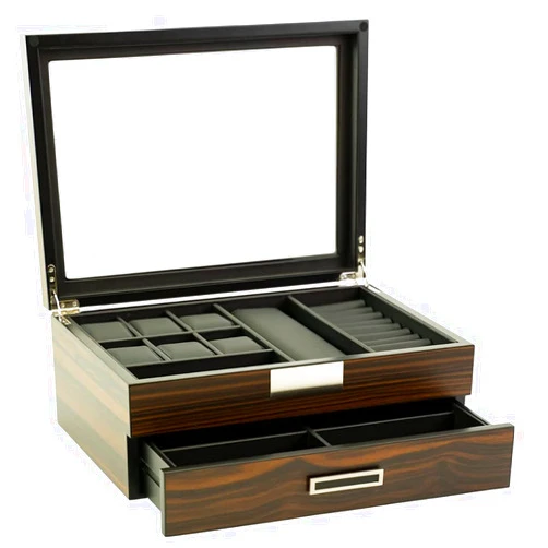 Decorebay Executive Unisex Black Wood Valet sunglasses and Jewelry Box Storage (SuperStar 2)