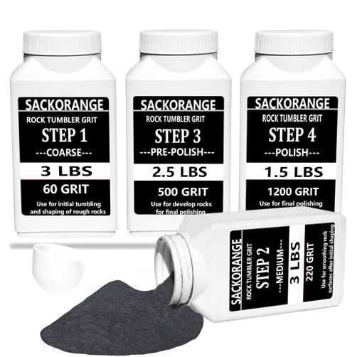 SACKORANGE 10 LBS Large Weight 4 Step Rock Tumbler Grit Kit, Tumbling Media Refill - Coarse/Medium/Pre-Polished/Final Polish Grit Works with Any Rock Tumbler, Rock Polisher, Stone Polisher