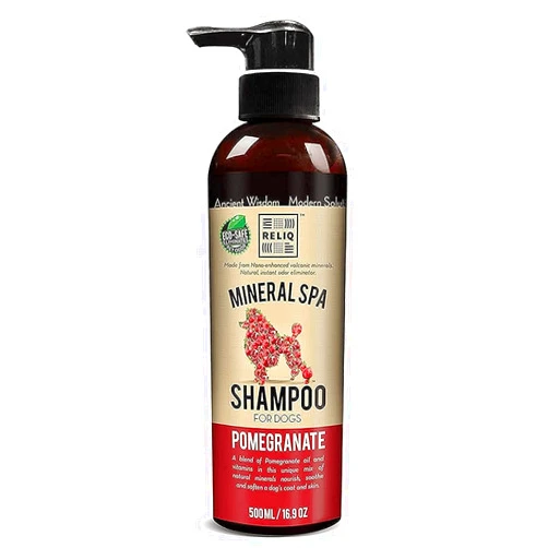 RELIQ Natural Mineral SPA Shampoo Pomegranate for Dog/Puppy. No soap no Oatmeal Formula. Tear Free and Long Lasting Odor Control. Super Soft and Shiny Coat After wash.