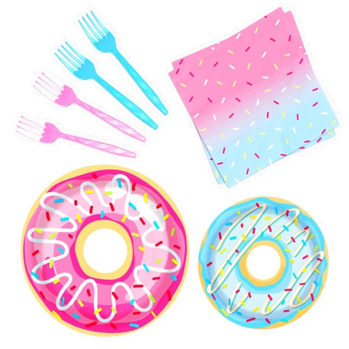 BQK 96 Pcs Donut Plates and Napkins Party Supplies Donut Birthday Party Decorations Donut Party Favors Donut Themed Birthday Party Supplies
