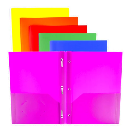 Dunwell Plastic 2 Pocket Folders with 3 Prongs, (6 Pack, Assorted Colors), 3-Clasp Folders with Fasteners, Tear-Resistant, Long Lasting Acid-Free Poly, Includes Labels
