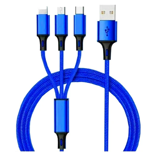 SGElectronix Multiple Charger Cable Multi Charging Cable Rapid Nylon Braided Cord USB Charging Cable 3 in 1 Multi Phone Charger Cord with Type C Micro Lightning USB Connectors for Cell Phones (Blue)