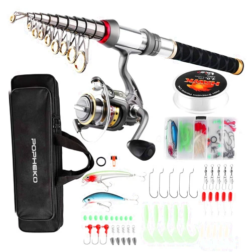 mouhike Fishing Rod Reel Combo Full Kit Telescopic Fishing Pole Set Spinning Reel Line Lures Hooks Fishing Carrier Bag Saltwater Freshwater Fishing Gear for Kids Adults Professional