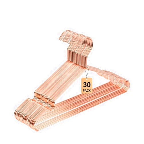 KOOBAY 16.5” Rose Gold Coat Suit Shirt Metal Wire Standard Clothes Hangers, 30 Pack Heavy Duty Shirt Blouse Hanger Coat Suit Bridal Boutique Space Saving Slim Wire Hanger for Camisole Wedding Dress