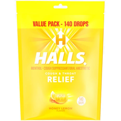 Halls Relief Honey Lemon Cough Drops, Value Pack, 140 Drops