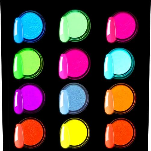 Kalolary 12 Boxes Luminous Pigment Nail Powder, Kalolary Neon Color Nail Powder Pigment Eyeshadow Powder UV Glow Fluorescent Matte Colorant Glow in The Dark Makeup
