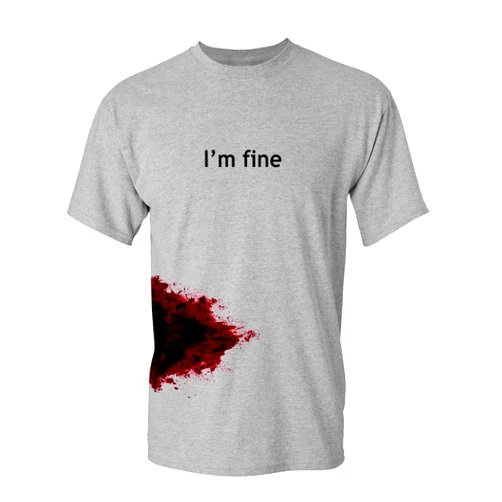 Feelin Good Tees I'm Fine Movie Halloween Costume Tee Zombie Slash Shark Bite Scary Graphic Novelty Very Funny T Shirt