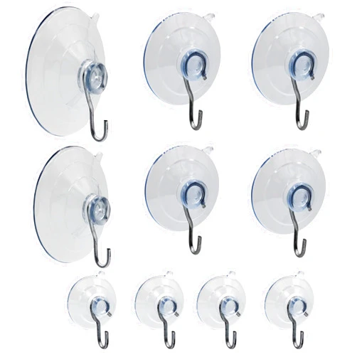 Projectpak Suction Cup Hooks Combo Pack - 10 Pack, Powerful Window Hanging Suction Cups for Glass, Mirrors, Stained Glass, Doors | 2 Large, 4 Medium, 4 Small