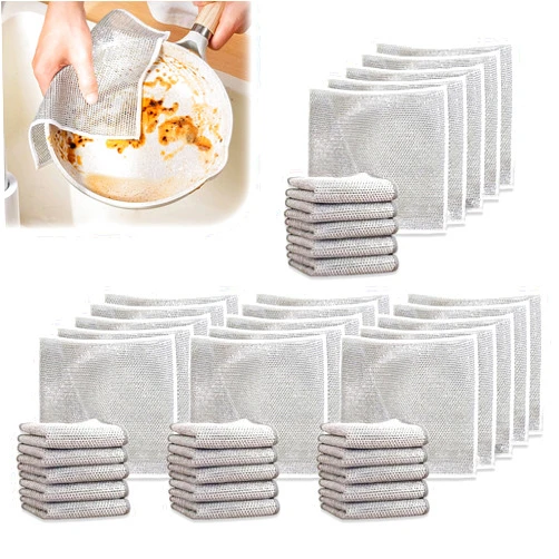 TERPINK 20 Pack Multifunctional Non-Scratch Wire Dishcloth, Silver Wire Mesh Knit Cleaning Cloth, Wire Dishwashing Rags, washing for Dishes, Sinks, Counters, Stove Tops, Easy Rinsing, Machine Washable