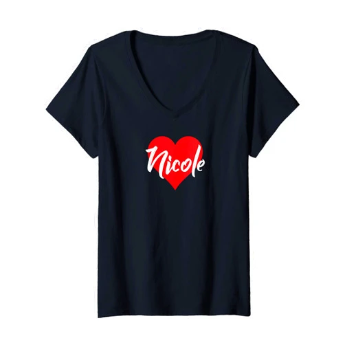 Cool Nombre Personalizado Amor Corazón Tees Womens Amo a Nicole Primer Nombre Yo Corazón V-Neck T-Shirt